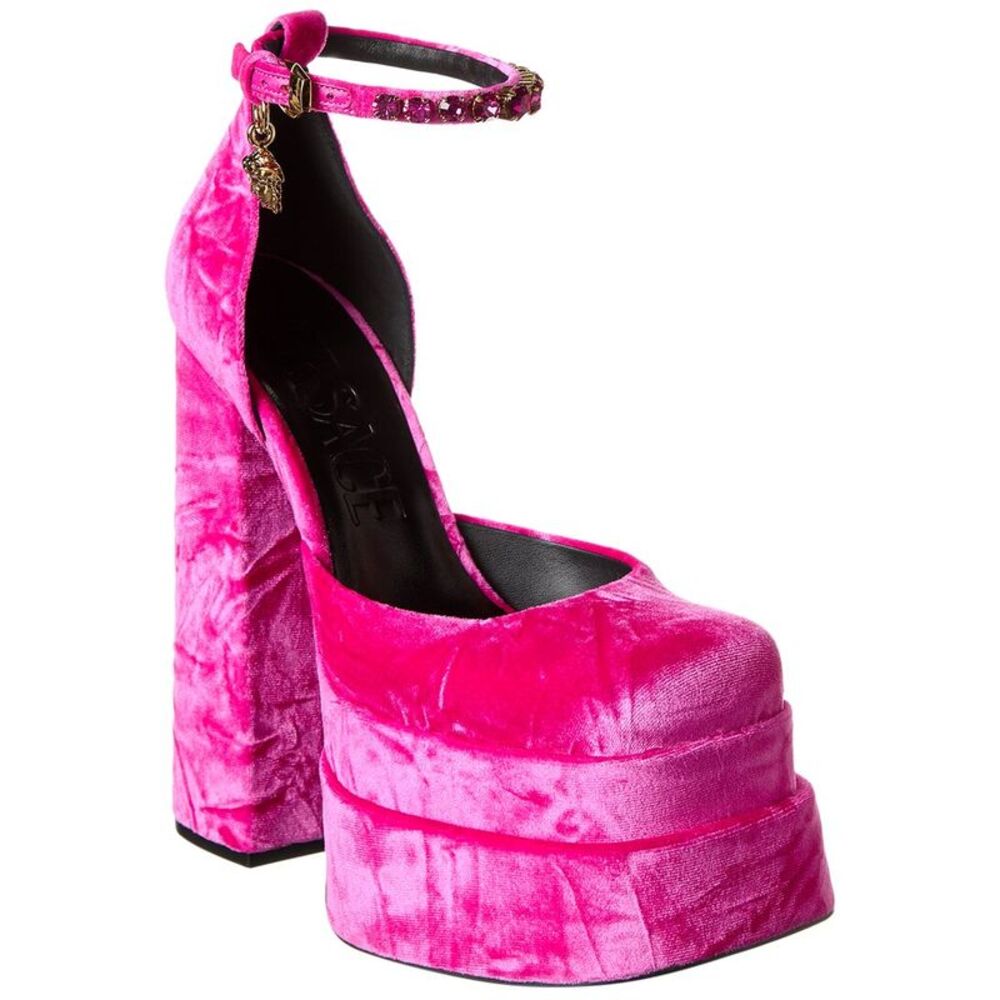 Versace Medusa Aevitas Velvet Platform Pump, Pink